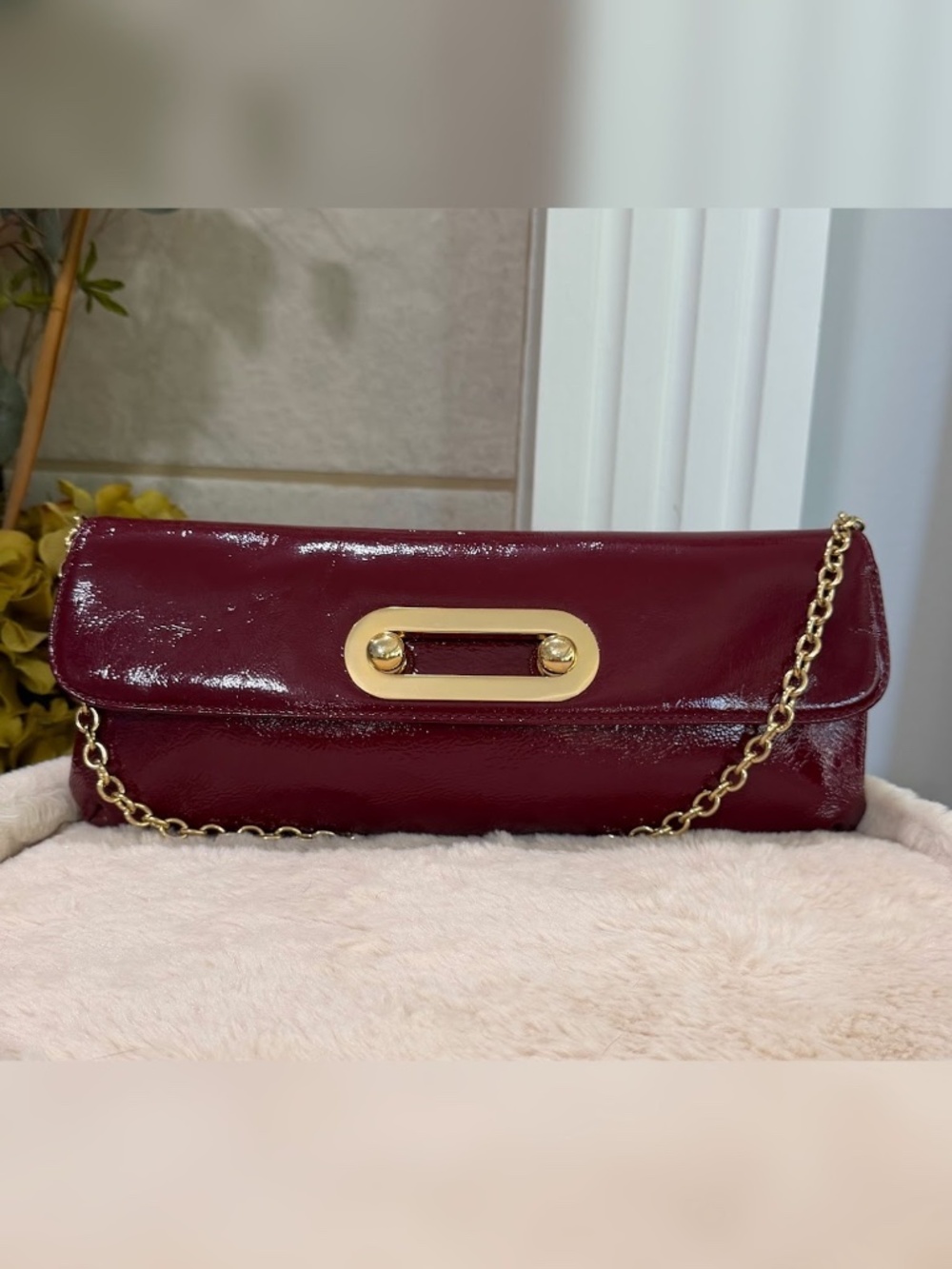 Hobo International Burgundy Patent Leather Shoulder Clutch Bag Evening Purse